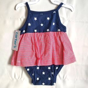 Carter's NWT Baby Girl 3 Months Bodysuit Romper, Patriotic, Red White And Blue